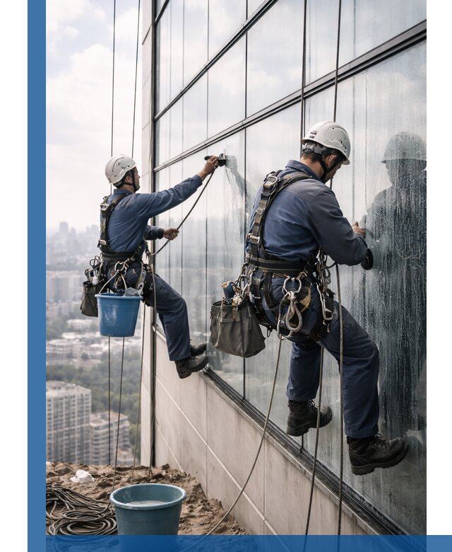 Профессиональная мойка фасадных окон альпинистами в Санкте-Петербурге