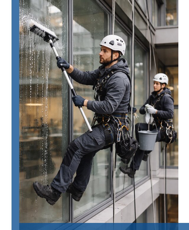 Профессиональная мойка витражей промышленными альпинистами в Санкте-Петербурге