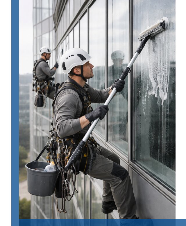 Высотная мойка сплошного остекления с выездом в Санкте-Петербурге