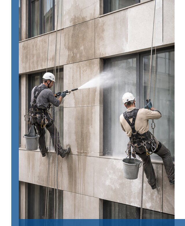 Послестроительная мойка фасада промышленным альпинизмом в Санкте-Петербурге