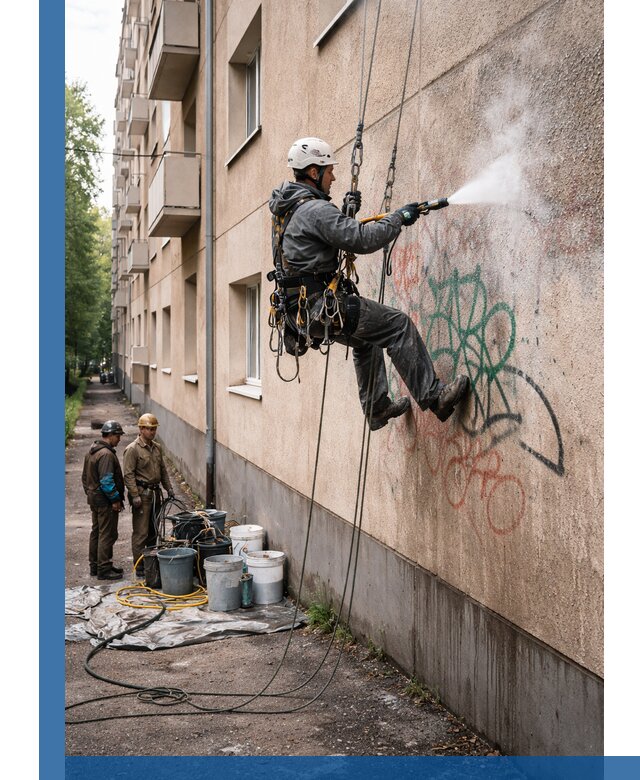 Удаление граффити с фасада в Санкте-Петербурге без следов и повреждений