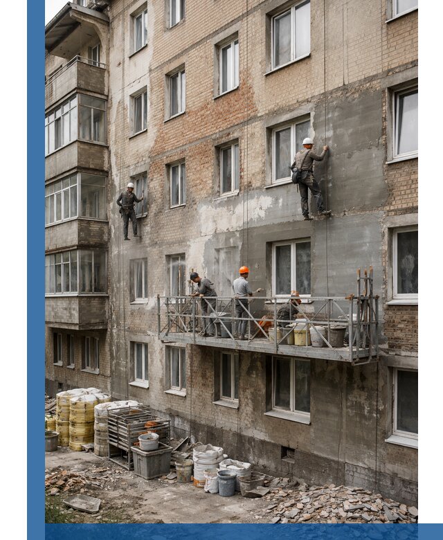 Капитальный ремонт фасада в Санкте-Петербурге с восстановлением и гидроизоляцией