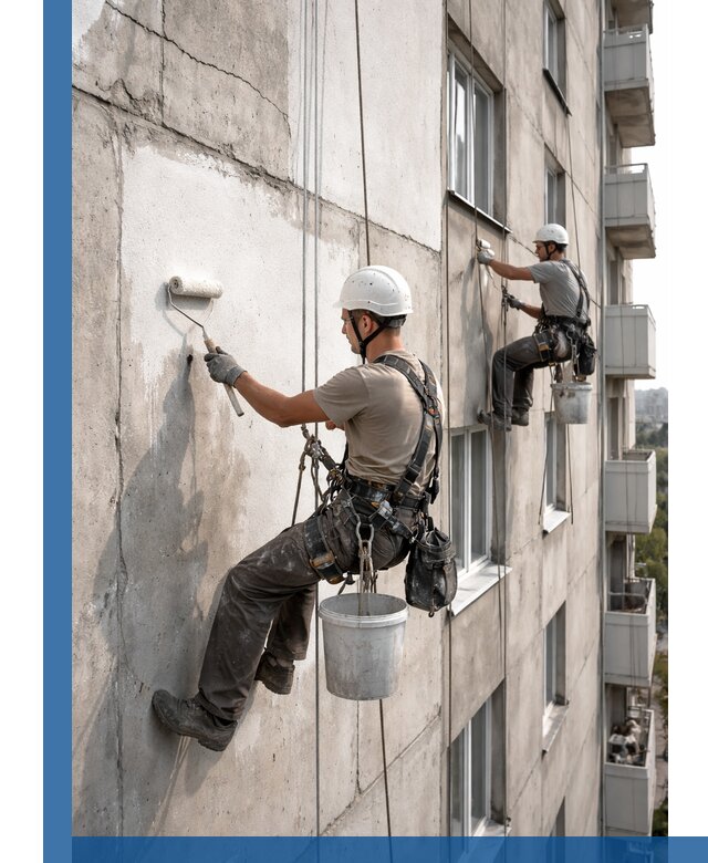 Покраска бетонного фасада в Санкте-Петербурге для жилых и промышленных объектов