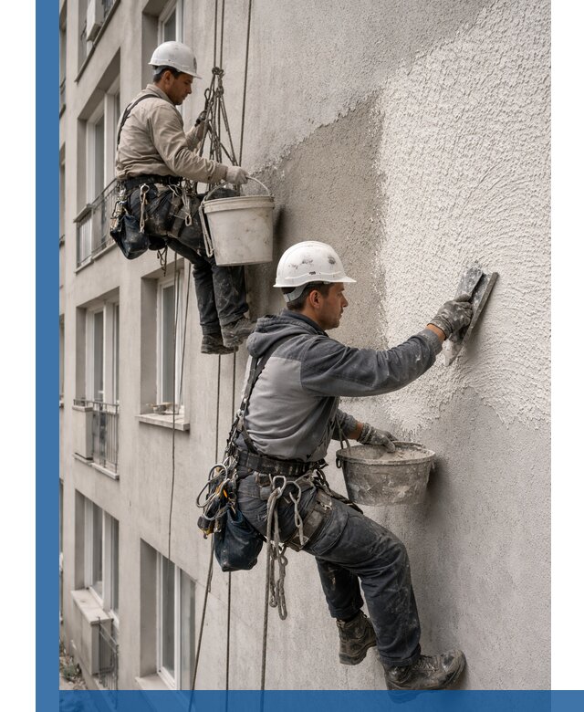 Нанесение декоративной штукатурки короед на фасад в Санкте-Петербурге