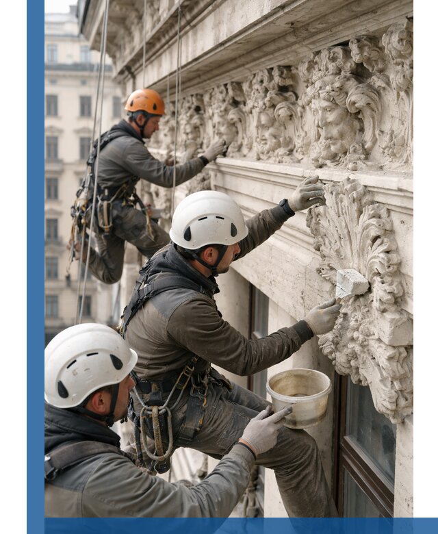 Реставрация фасадной лепнины с высотными работами в Санкте-Петербурге