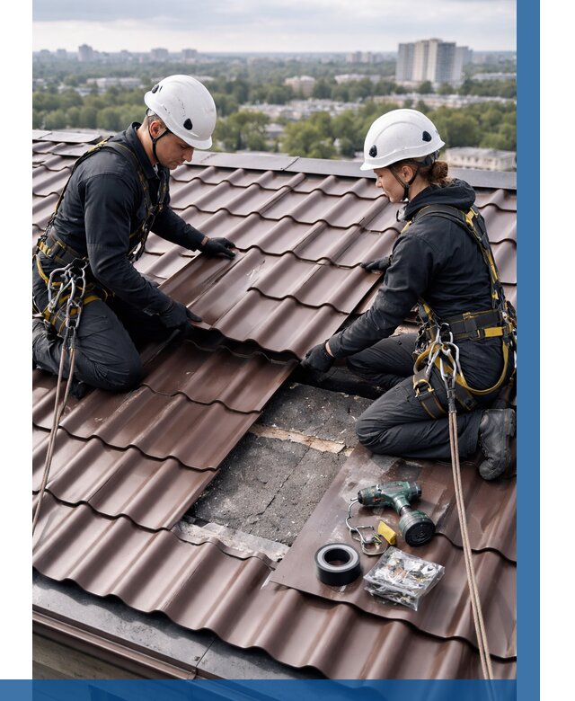 Ремонт металлочерепицы на крыше в Санкте-Петербурге от 957 р. | ВЫСОТНИК-Снк