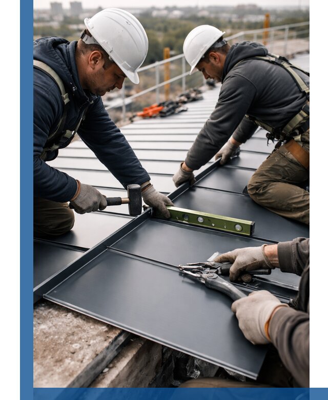 Монтаж фальцевой кровли в Санкте-Петербурге для промышленных зданий