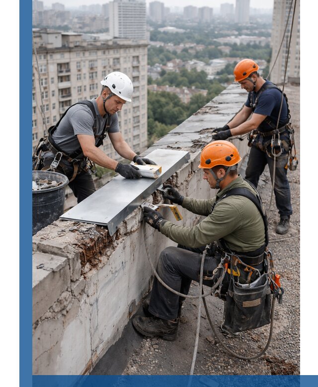 Ремонт парапета на кровле в Санкте-Петербурге, высотные работы с гарантией