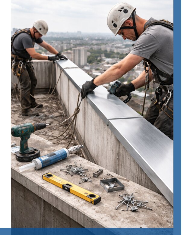 Монтаж парапетных крышек в Санкте-Петербурге от 850 р. | ВЫСОТНИК-Снк