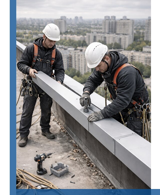 Монтаж парапетных крышек и ограждений кровли в Санкте-Петербурге