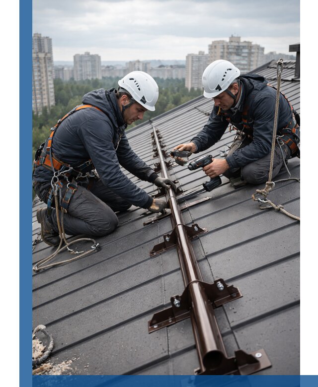 Монтаж снегозадержателей на кровле зданий в Санкте-Петербурге под ключ