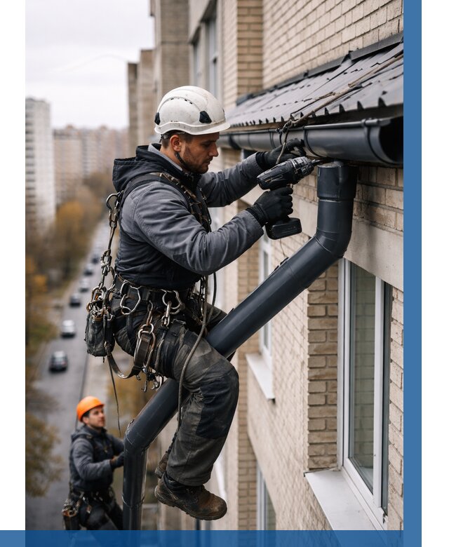 Монтаж водосточной системы на здании в Санкте-Петербурге от 5314 р. | ВЫСОТНИК-Снк