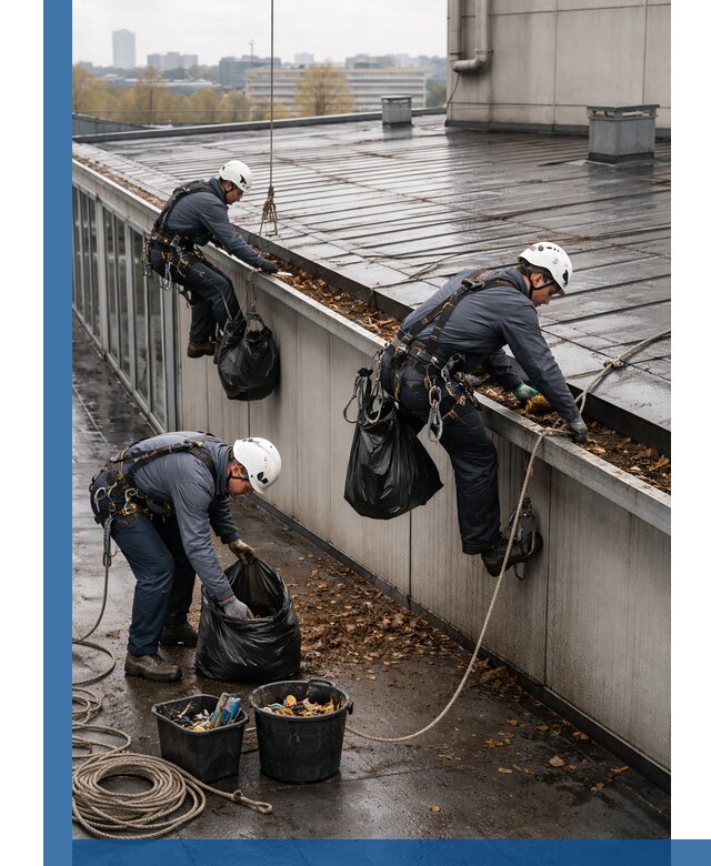 Очистка кровли по периметру в Санкте-Петербурге силами промышленных альпинистов