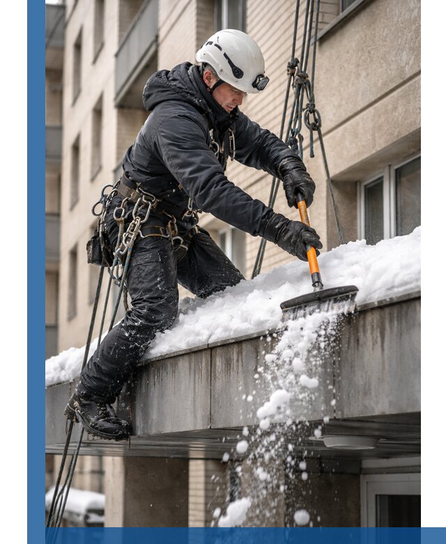 Очистка козырьков от снега в Санкте-Петербурге круглогодично безопасно