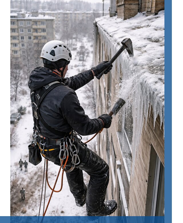 Сбивание сосулек с крыши в Санкте-Петербурге по цене от 4783 р. | ВЫСОТНИК-Снк