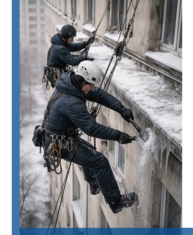 Удаление наледи и сосулек с карнизов в Санкте-Петербурге профессионально
