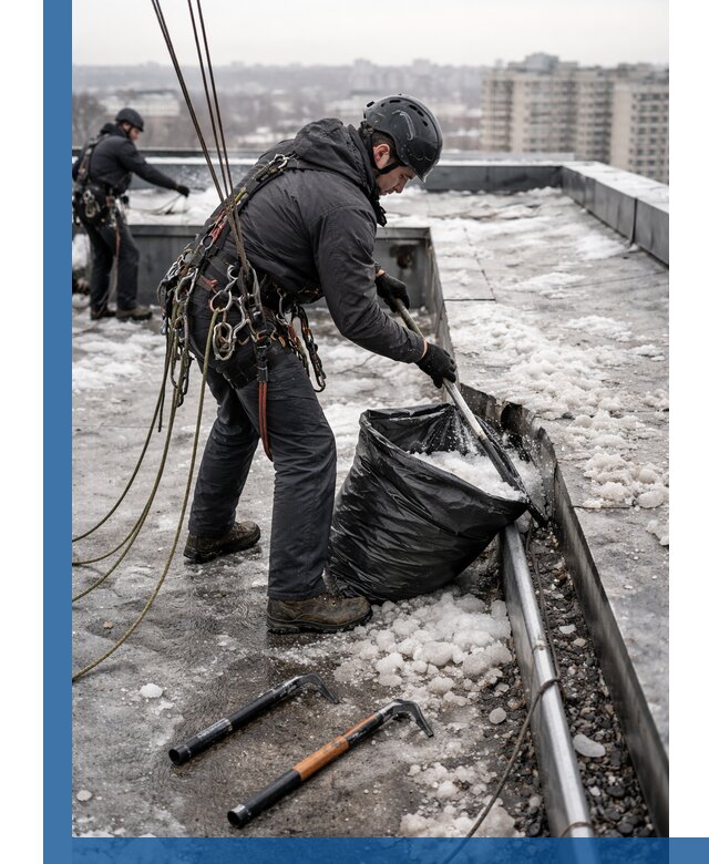 Аварийная очистка кровли в Санкте-Петербурге от промальпинистов