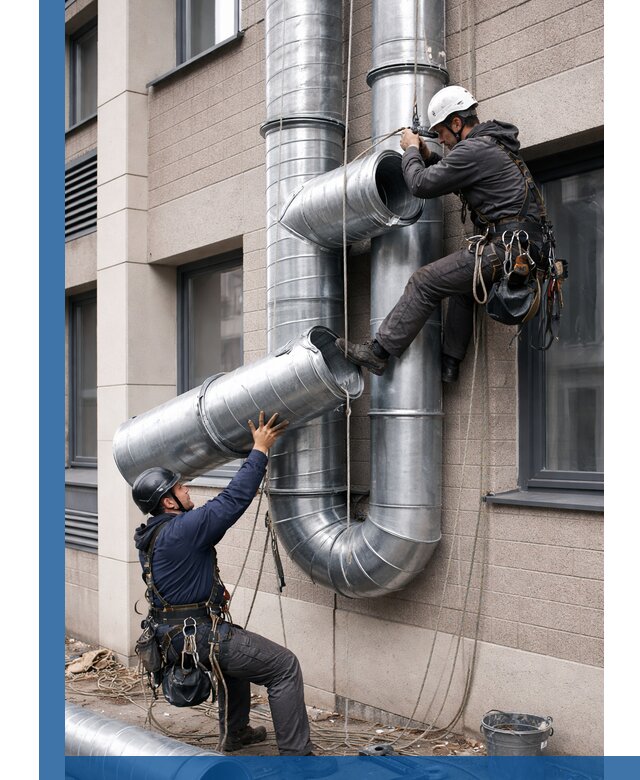 Монтаж фасадных воздуховодов в Санкте-Петербурге с герметизацией и крепежом