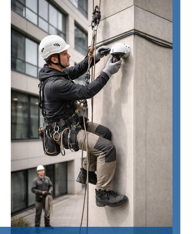 Монтаж камер видеонаблюдения на фасаде в Санкте-Петербурге от 9034 р.-ВЫСОТНИК-Снк