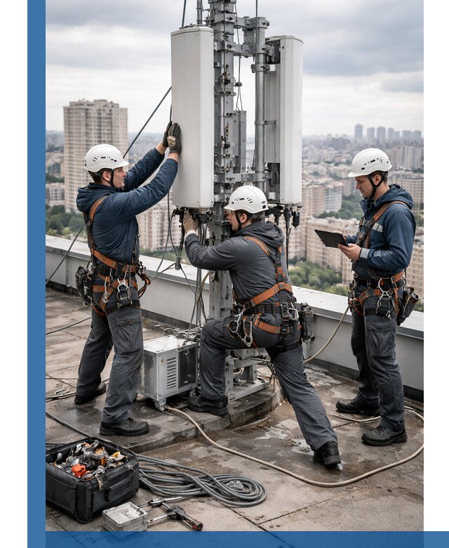 Монтаж антенн связи на крыше в Санкте-Петербурге с вводом в эксплуатацию