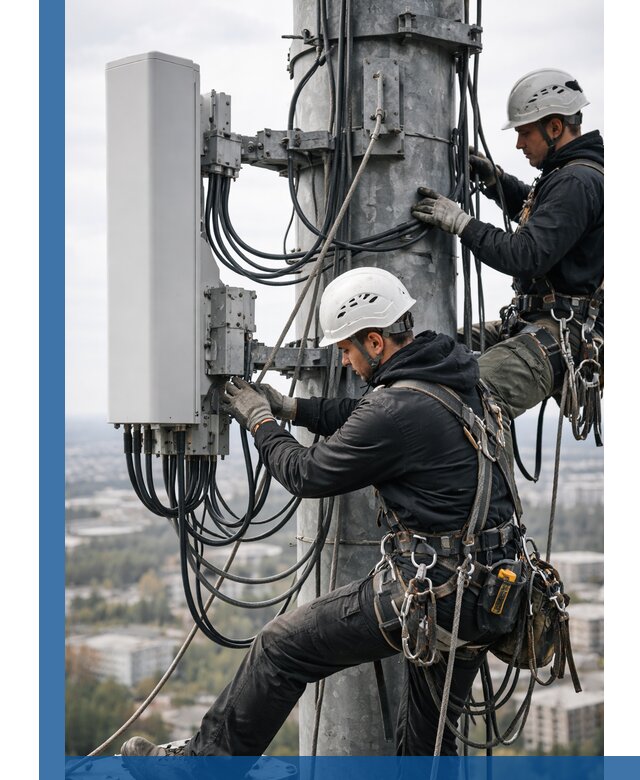 Монтаж оборудования связи на мачте в Санкте-Петербурге с пусконаладкой