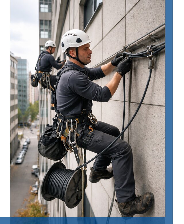 Прокладка кабеля по фасаду в Санкте-Петербурге от 372 р. | ВЫСОТНИК-Снк