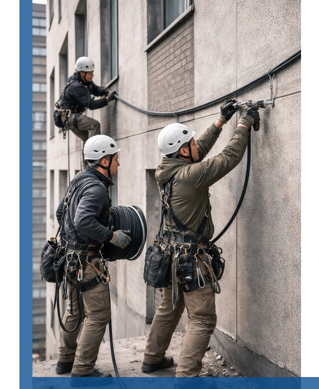 Прокладка кабеля по фасаду в Санкте-Петербурге, профессиональный монтаж