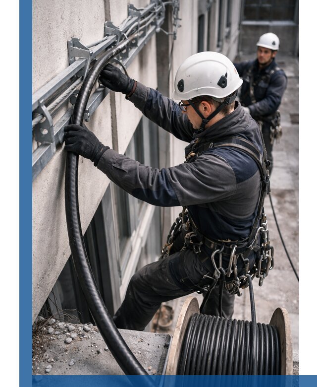 Протяжка кабеля питания на высоте в Санкте-Петербурге с гарантией безопасности и качества