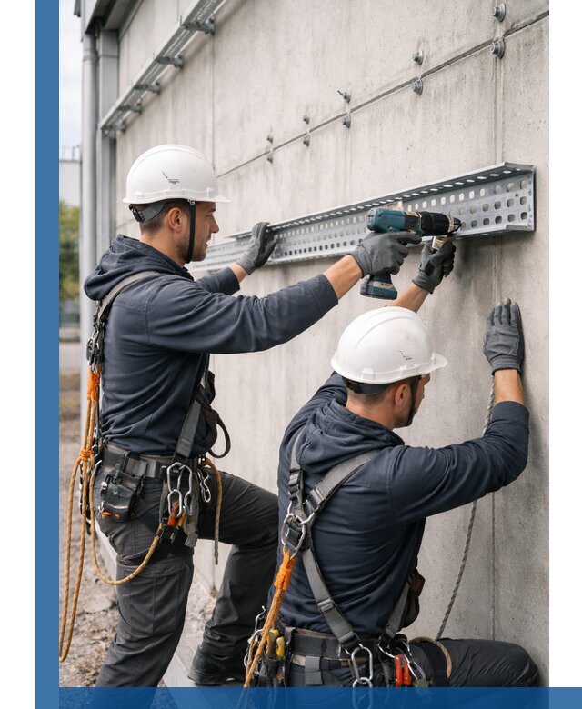 Монтаж кабельных лотков на фасаде зданий в Санкте-Петербурге с гарантией