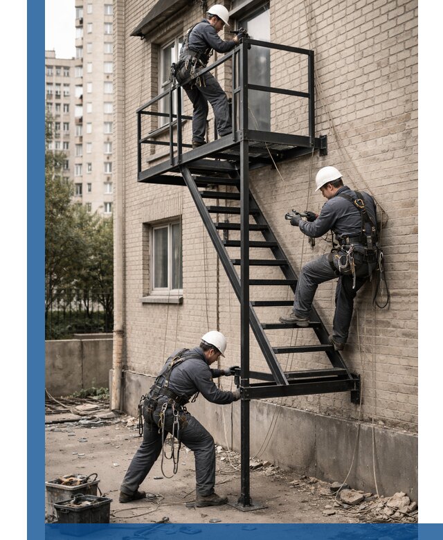 Монтаж пожарной лестницы в Санкте-Петербурге, установка и крепление