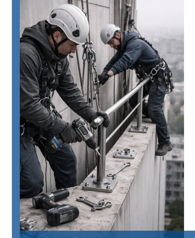 Монтаж перил на высоте в Санкте-Петербурге для жилых и промобъектов