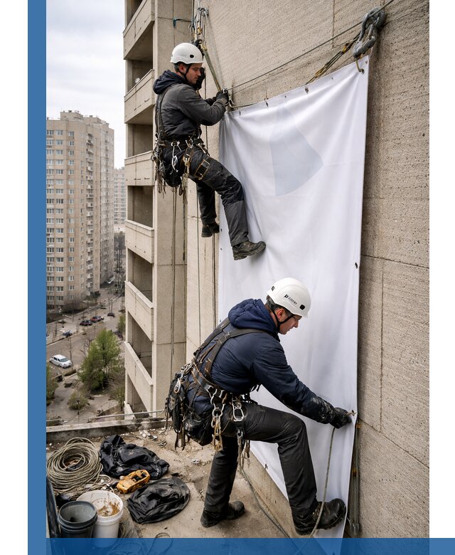 Профессиональный монтаж баннеров на фасаде в Санкте-Петербурге