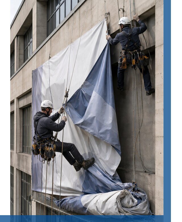 Демонтаж баннеров с фасада в Санкте-Петербурге от 4783 р. | ВЫСОТНИК-Снк