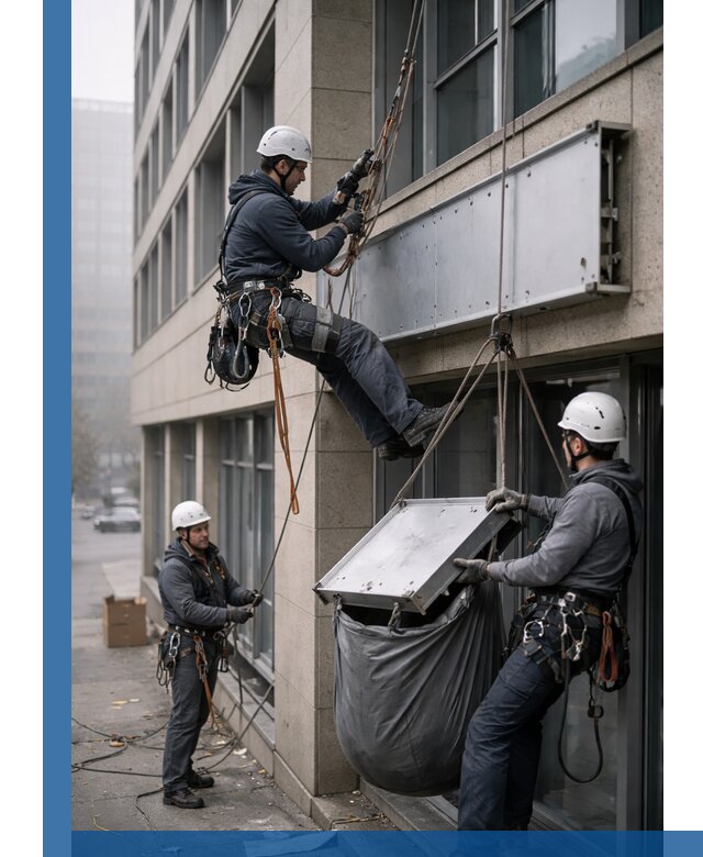 Демонтаж рекламной вывески с высотными работами в Санкте-Петербурге