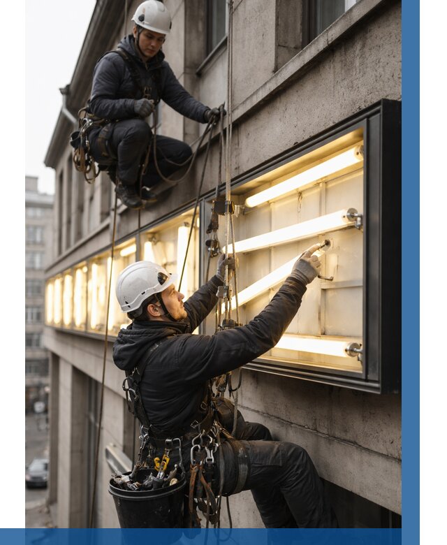 Замена ламп в вывеске в Санкте-Петербурге под ключ от 3720 р. | ВЫСОТНИК-Снк