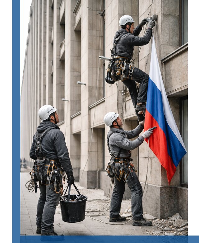 Профессиональная установка флагов на фасаде в Санкте-Петербурге