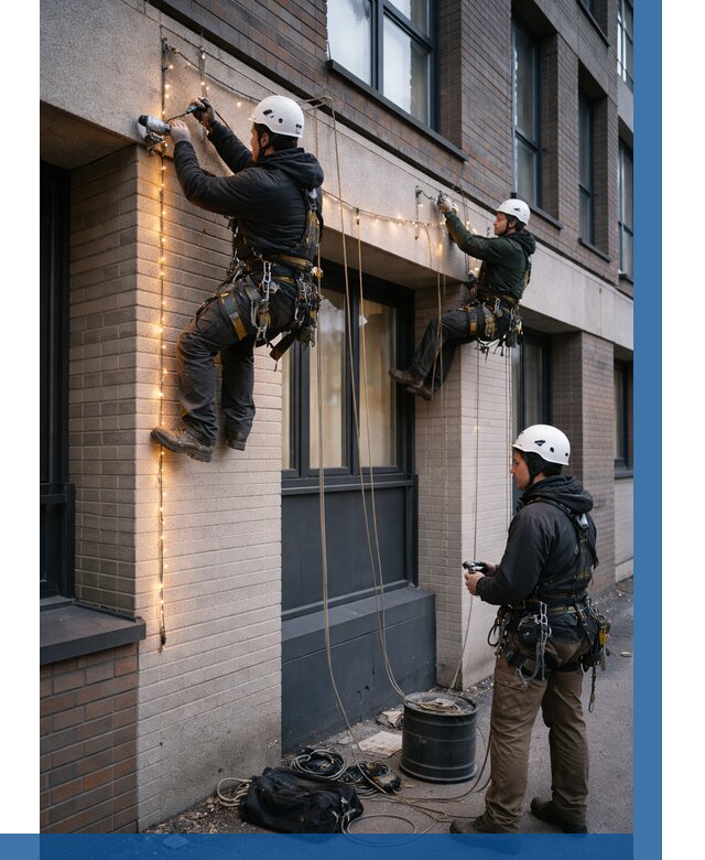 Монтаж гирлянд на фасаде в Санкте-Петербурге от 3720 р. | ВЫСОТНИК-Снк