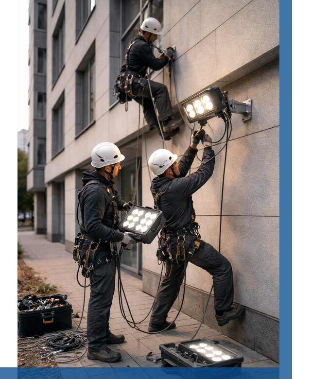 Монтаж прожекторов на фасаде в Санкте-Петербурге от 7971 р. | ВЫСОТНИК-Снк
