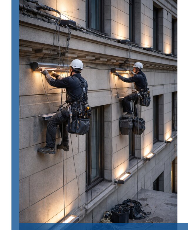 Монтаж архитектурной подсветки фасадов зданий в Санкте-Петербурге