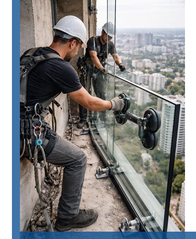 Монтаж стеклянных ограждений под ключ с гарантией в Санкте-Петербурге