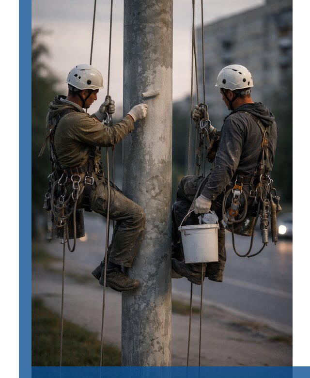 Покраска опор освещения и антикоррозийная защита в Санкте-Петербурге