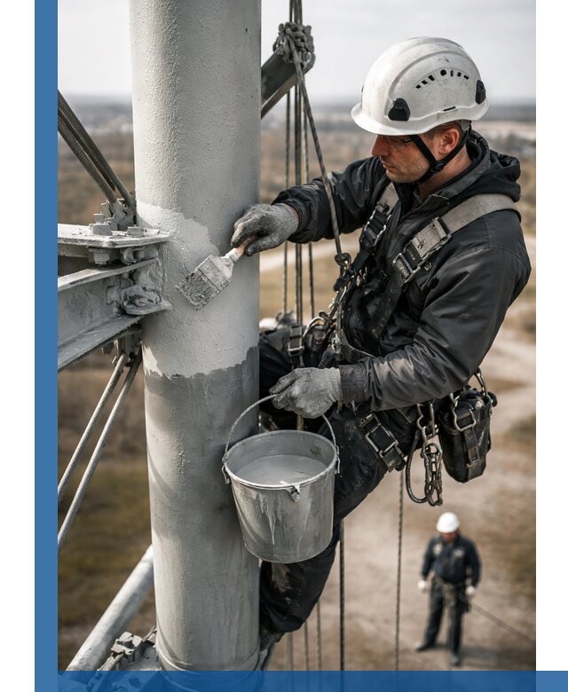 Покраска мачт связи в Санкте-Петербурге промышленными альпинистами