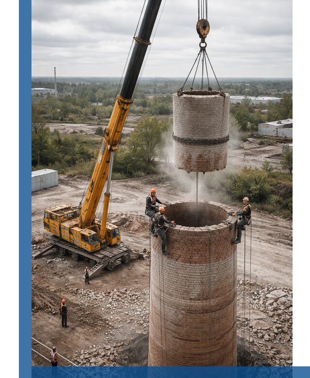 Демонтаж дымовой трубы в Санкте-Петербурге с гарантиями безопасности