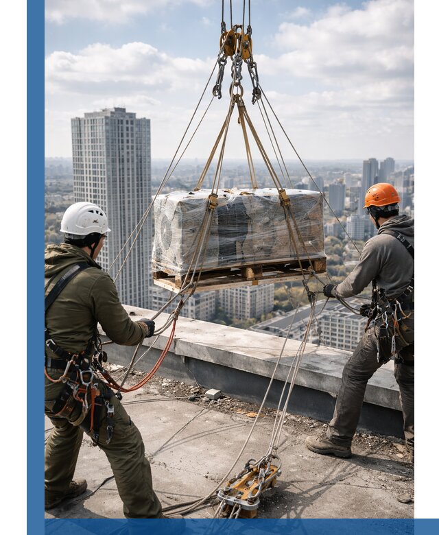 Подъем и монтаж крупногабаритных грузов на крышу в Санкте-Петербурге