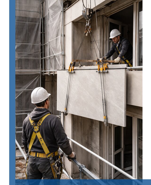Подъем керамогранита на этаж в Санкте-Петербурге грузчиками и техникой