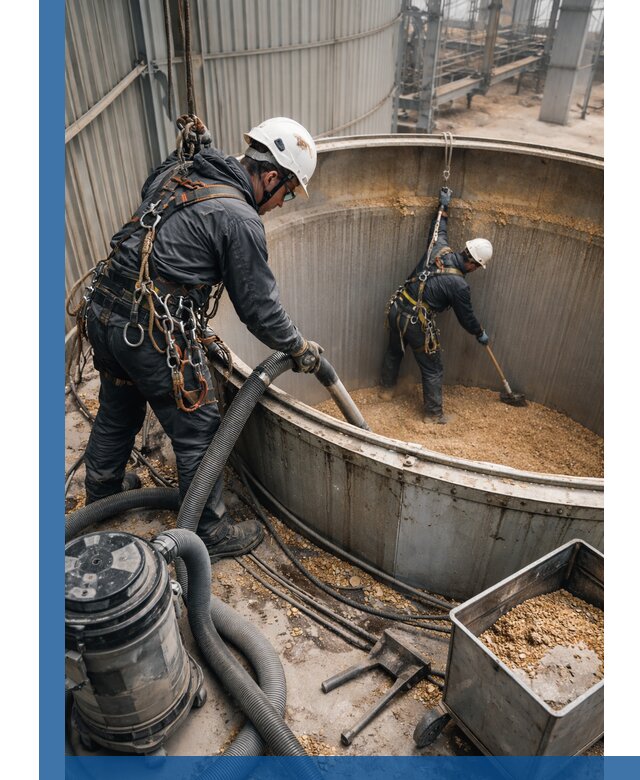 Профессиональная чистка зерновых бункеров в Санкте-Петербурге с выездом