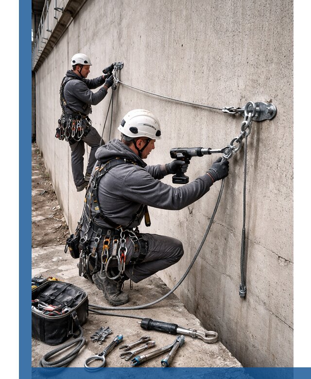Монтаж анкерных линий высотной безопасности в Санкте-Петербурге