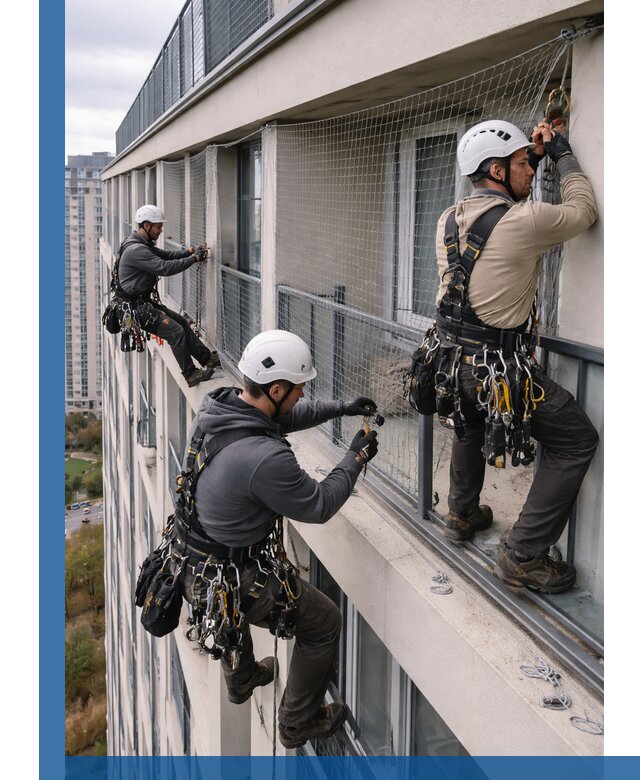Профессиональный монтаж защитной сетки от птиц в Санкте-Петербурге